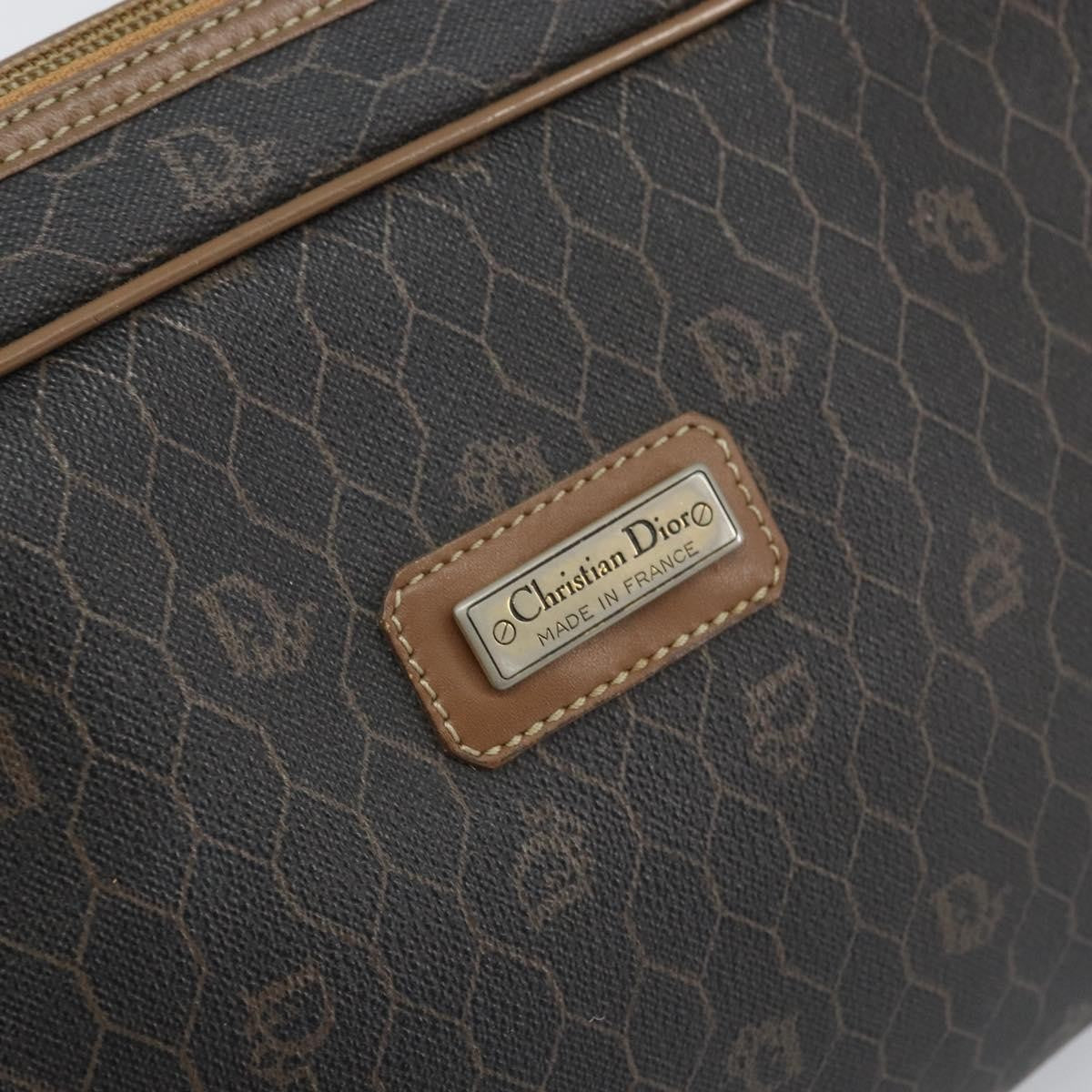 Christian Dior Vintage Honeycomb Zip Pouch Canvas and Leather, BLACK, CANVAS, Clutche & pouche