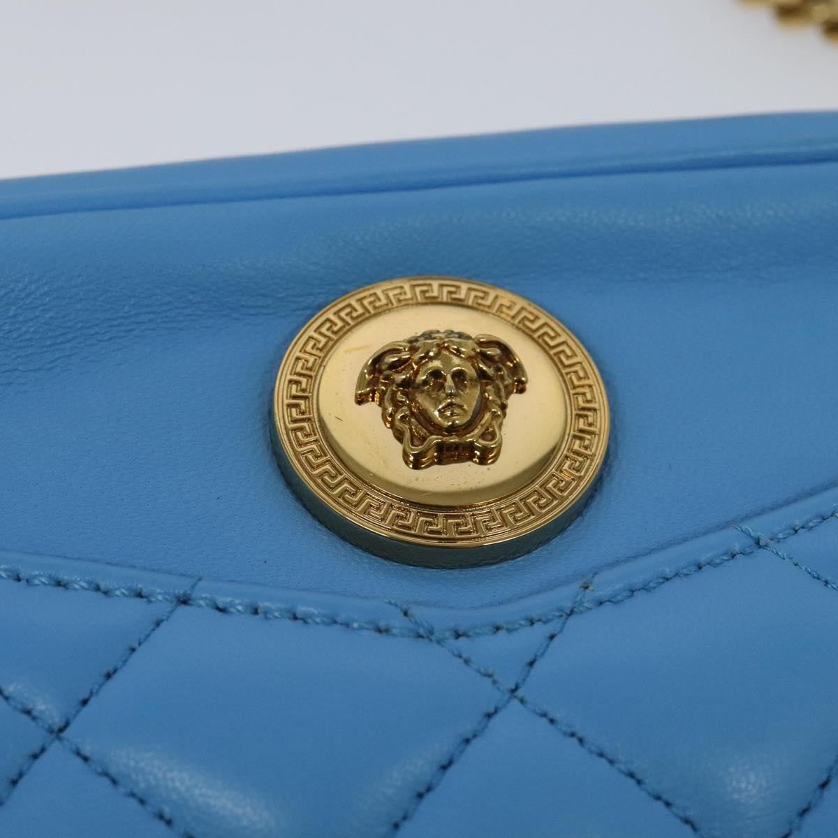 Versace Medusa Icon Front Slip Pocket Camera Bag Quilted Leather, BLUE, LEATHER, Crossbody bag