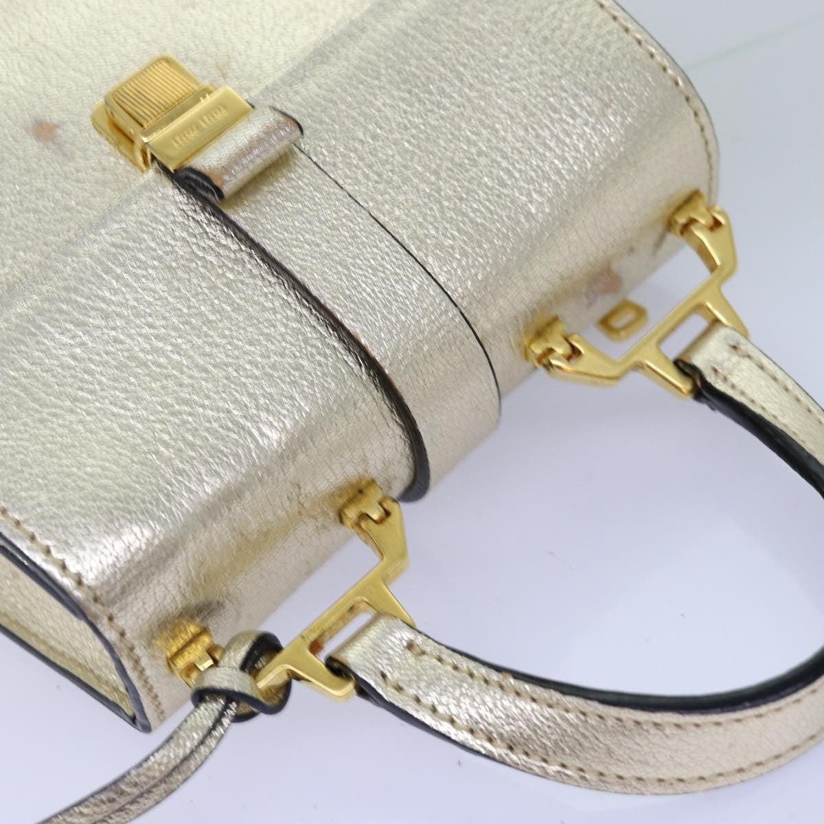 Miu Miu Madras Convertible Compartment Top Handle Bag Leather, GOLD, LEATHER, Handbag