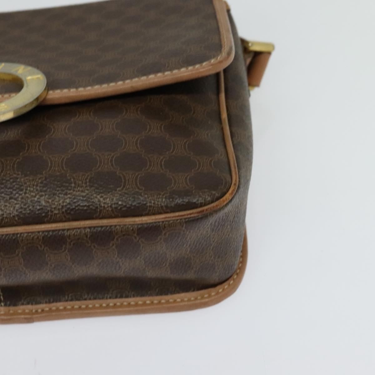 Celine Vintage Macadam Circle Logo Shoulder Bag Canvas and Leather, Brown, Canvas, Shoulder Bag