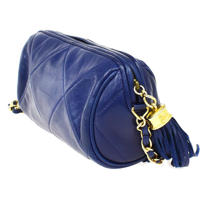 Chanel Vintage Diamond CC Barrel Bag Quilted Leather, BLUE, LEATHER, Shoulder bag