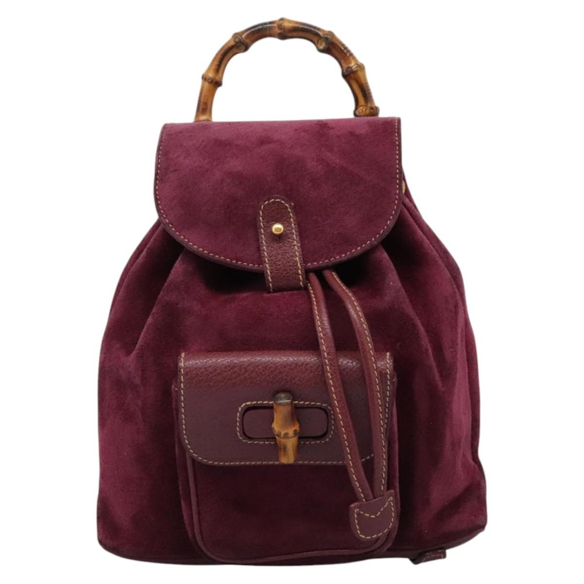 Gucci Vintage Bamboo Backpack Suede, PURPLE, SUEDE, Backpack