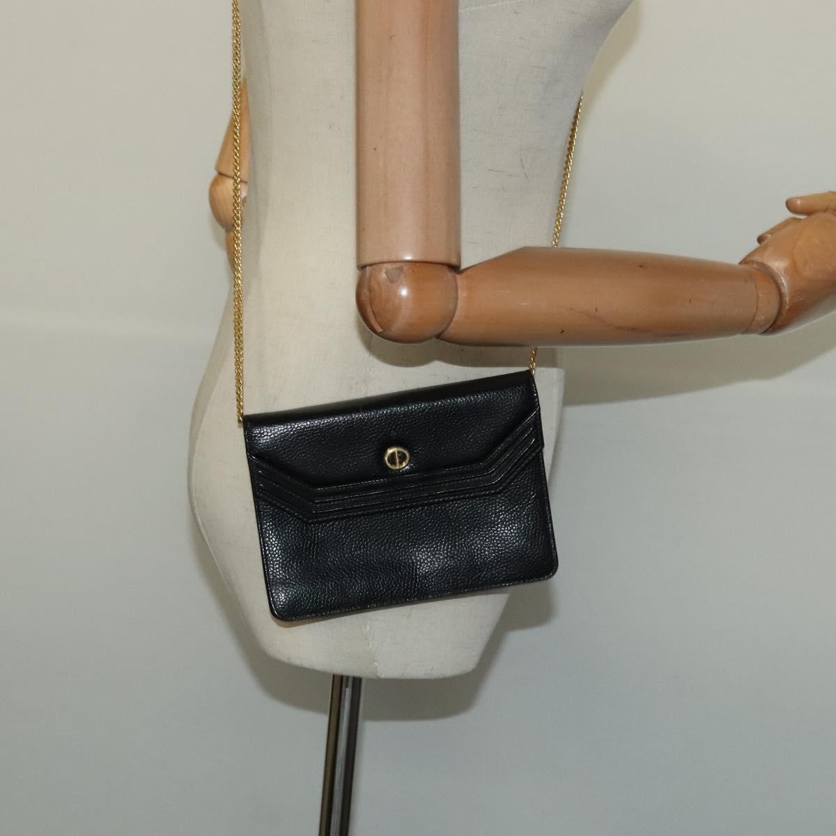 Christian Dior Vintage Chain Flap Shoulder Bag Leather, BLACK, LEATHER, Shoulder bag