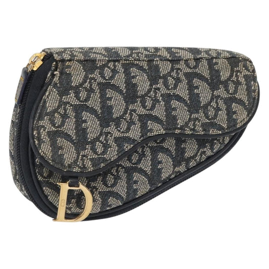 Christian Dior Saddle Zip Pouch Diorissimo Canvas, NAVY, CANVAS, Clutche & pouche