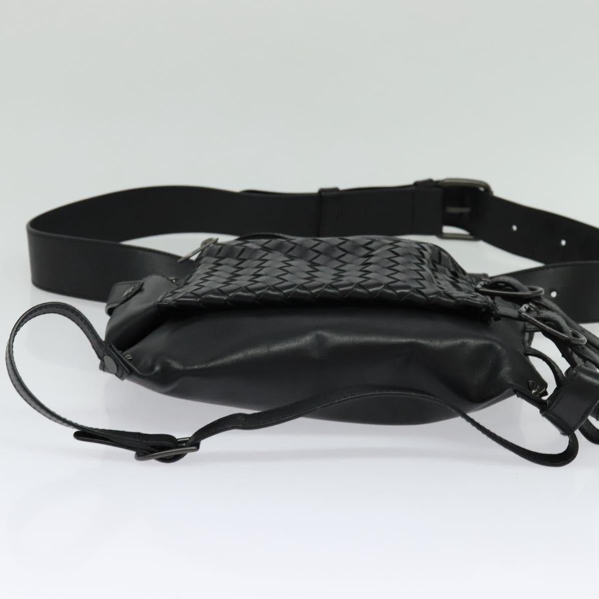 Bottega Veneta Utility Waist Bag Leather with Intrecciato, BLACK, LEATHER, Shoulder bag