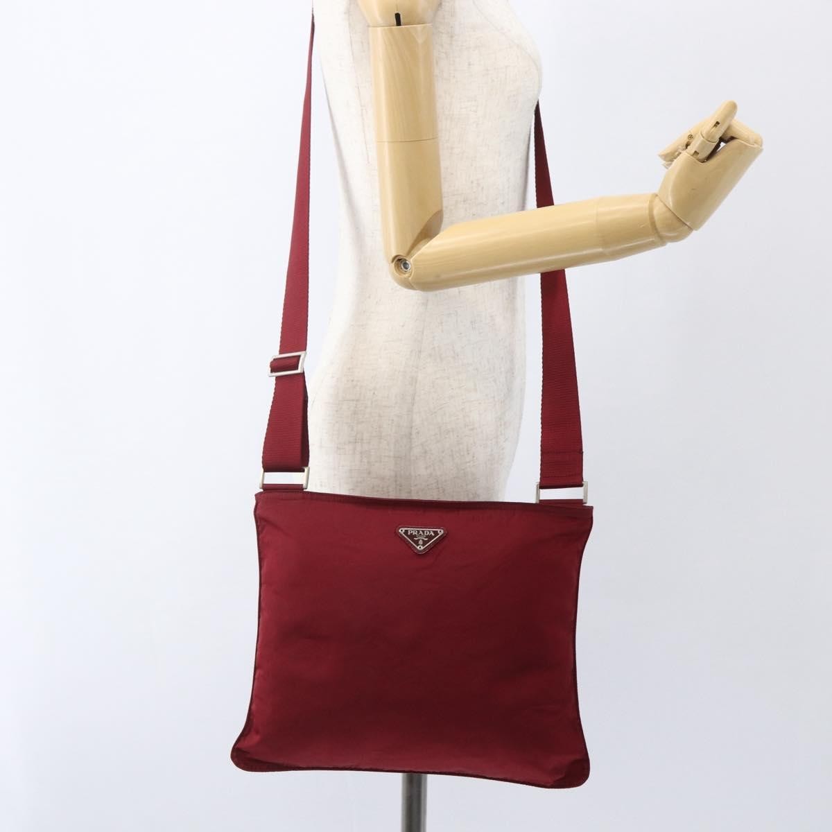 Prada Zip Top Messenger Bag Tessuto, RED, NYLON, Shoulder bag