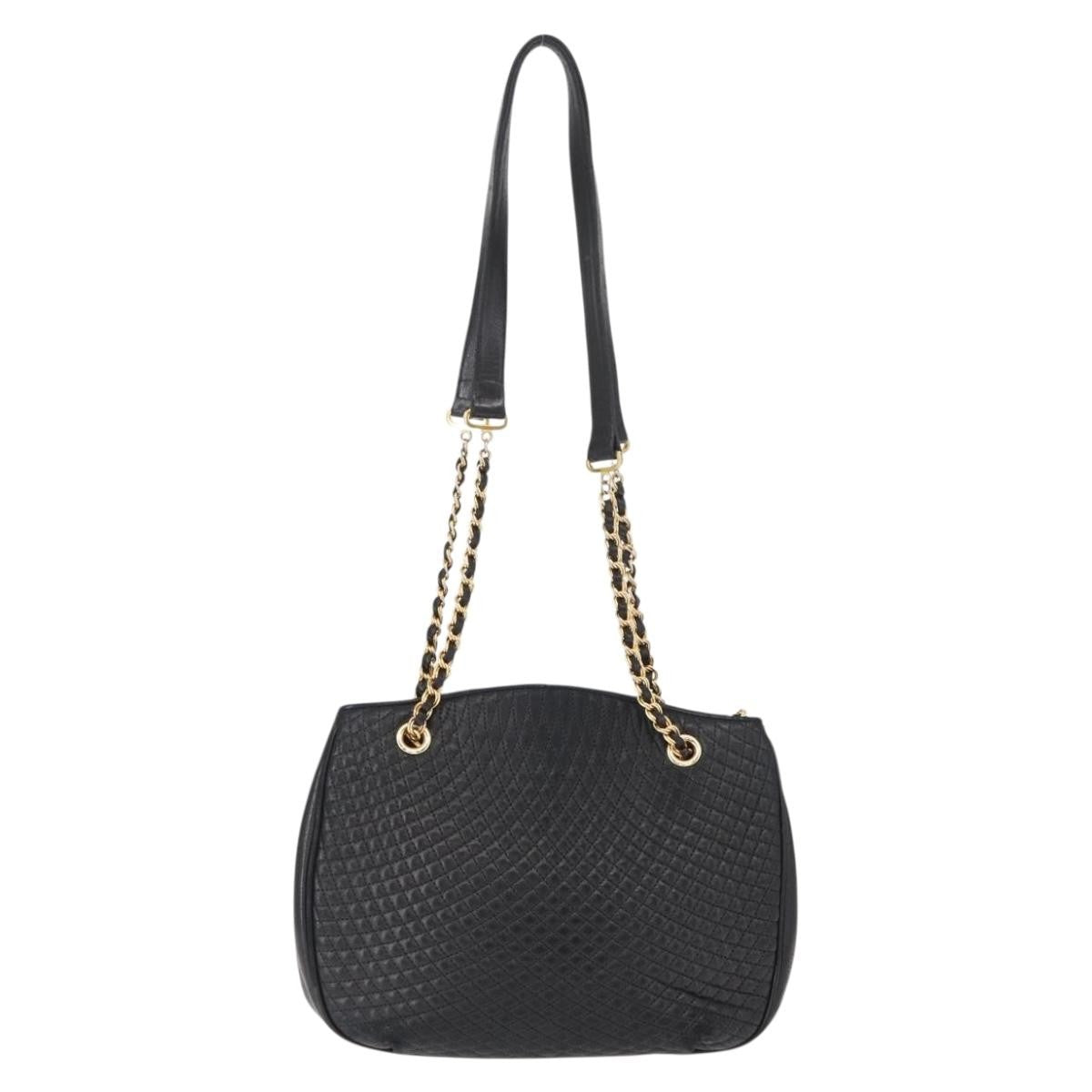 Bally Vintage Chain Shoulder Bag Quilted Leather, BLACK, LEATHER, Shoulder bag