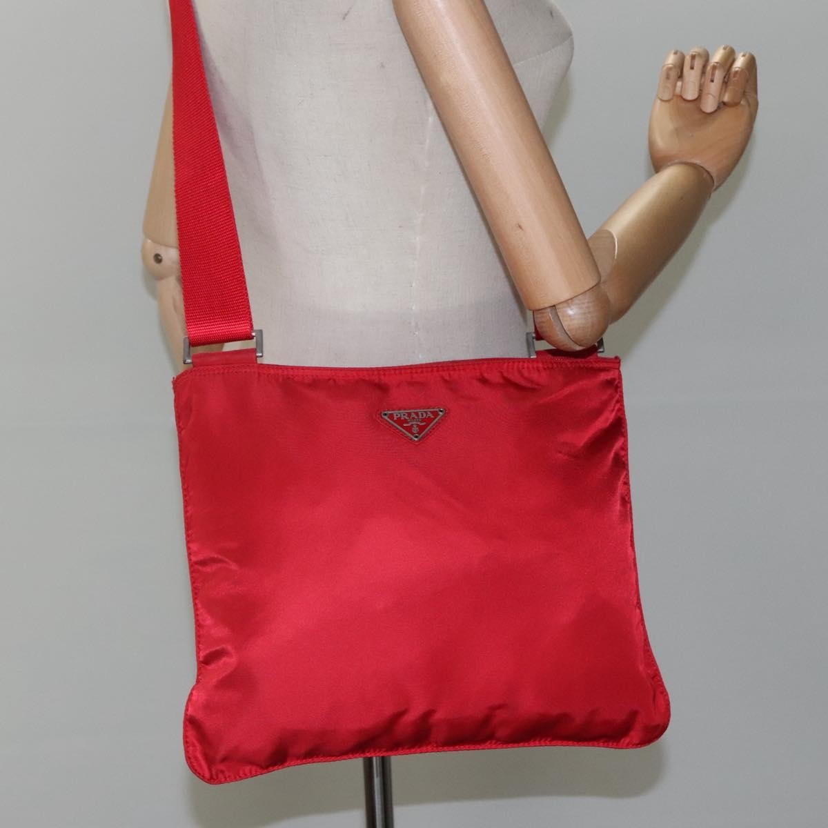 Prada Zip Top Messenger Bag Tessuto, RED, NYLON, Shoulder bag