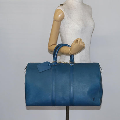 Louis Vuitton Keepall Bag Epi Leather, BLUE, LEATHER, Travel bag