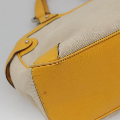 Salvatore Ferragamo Gancini handbag Canvas and Leather, YELLOW, CANVAS, Handbag