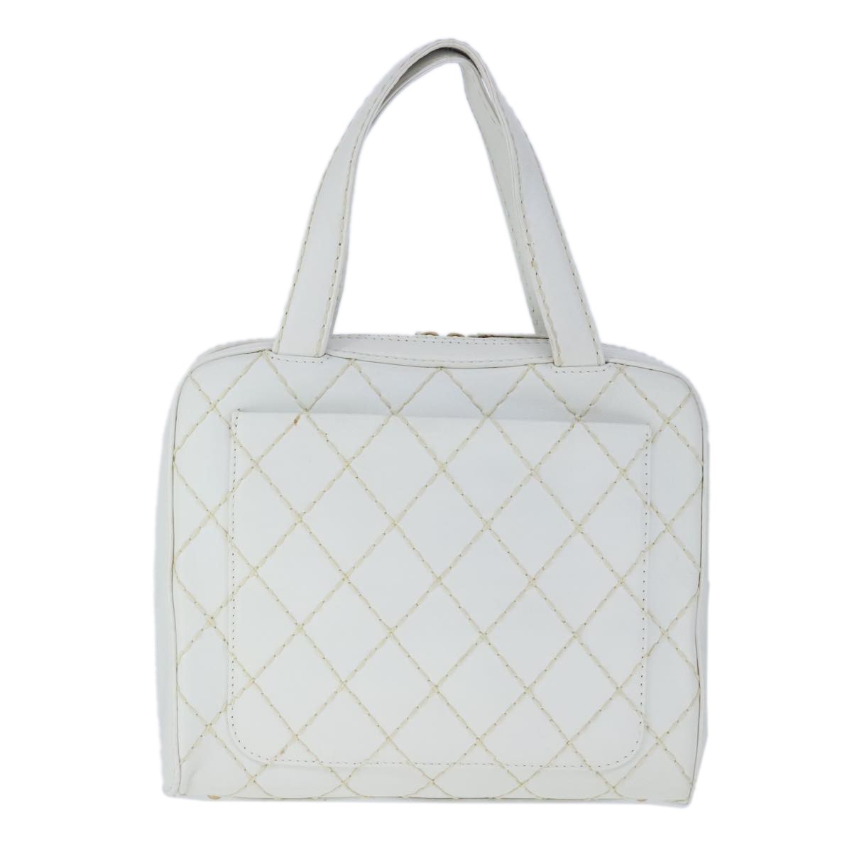 Chanel Surpique Zip Around Satchel Quilted Leather, WHITE, LEATHER, Handbag