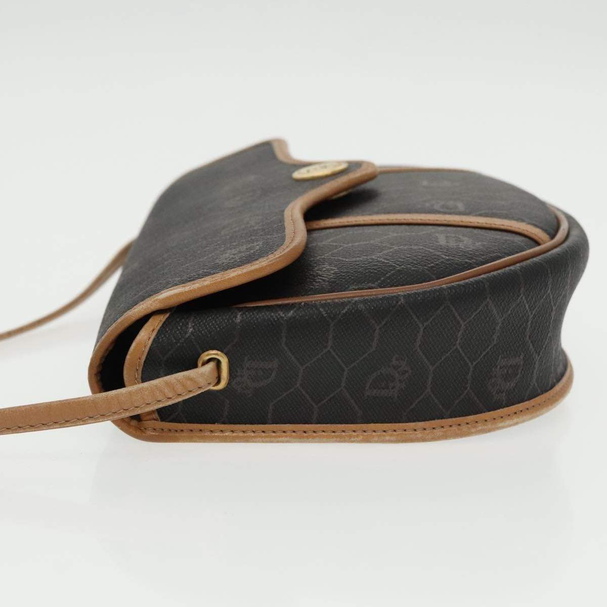 Christian Dior Vintage Honeycomb Flap Crossbody Bag Coated Canvas, BLACK, CANVAS, Crossbody bag