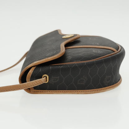 Christian Dior Vintage Honeycomb Flap Crossbody Bag Coated Canvas, BLACK, CANVAS, Crossbody bag