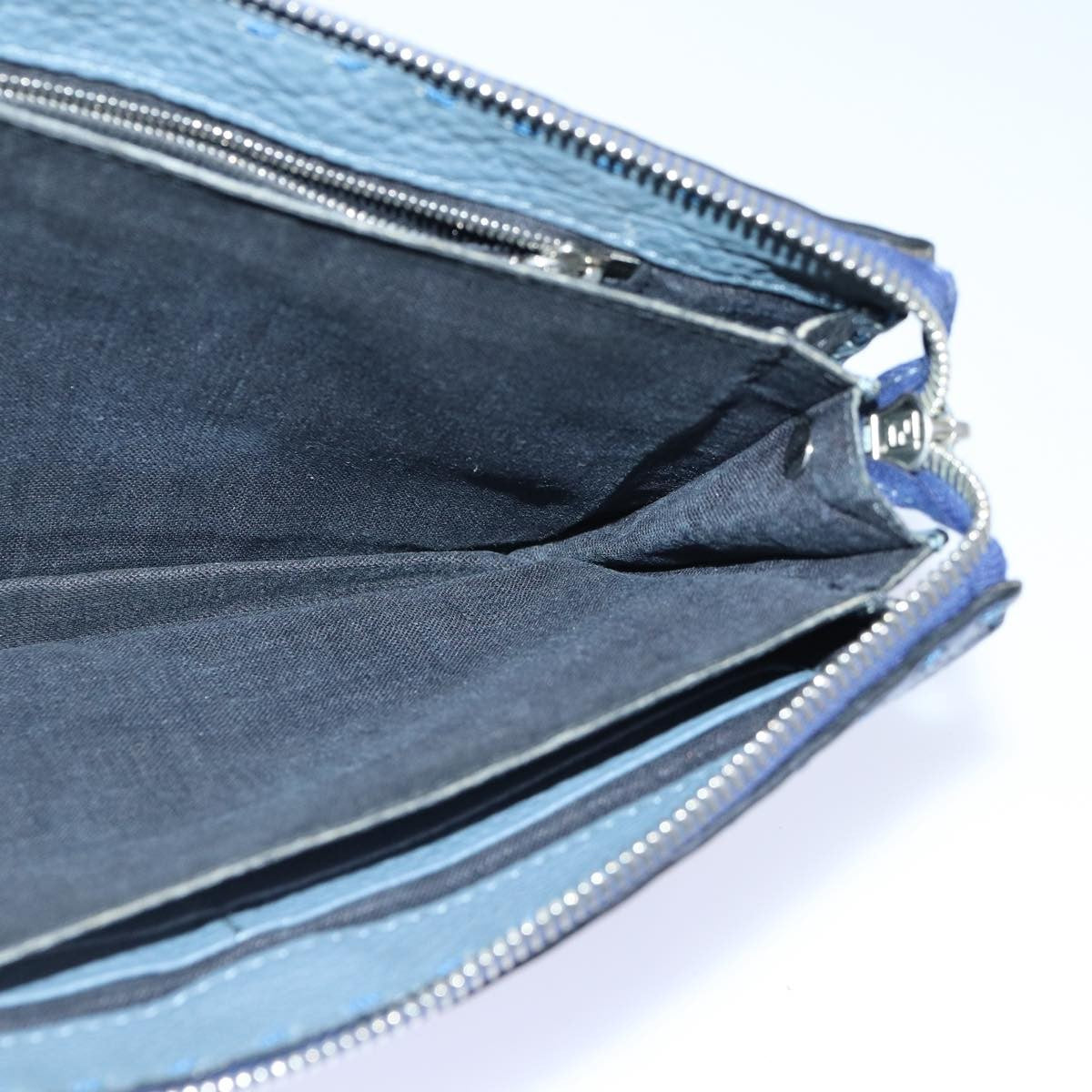 Fendi Selleria Zip Clutch Leather, BLUE, LEATHER, Clutche & pouche