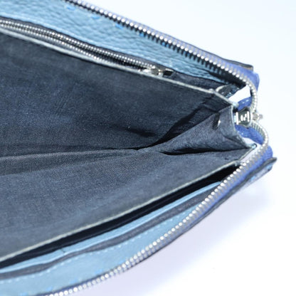 Fendi Selleria Zip Clutch Leather, BLUE, LEATHER, Clutche & pouche