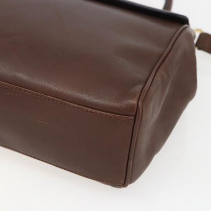 Celine Circle Logo Handbag Leather, BROWN, LEATHER, Handbag