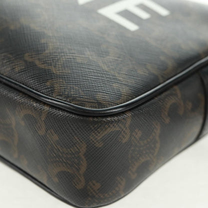 Celine Logo Messenger Bag Triomphe Coated Canvas, Black, PVC, Shoulder Bag