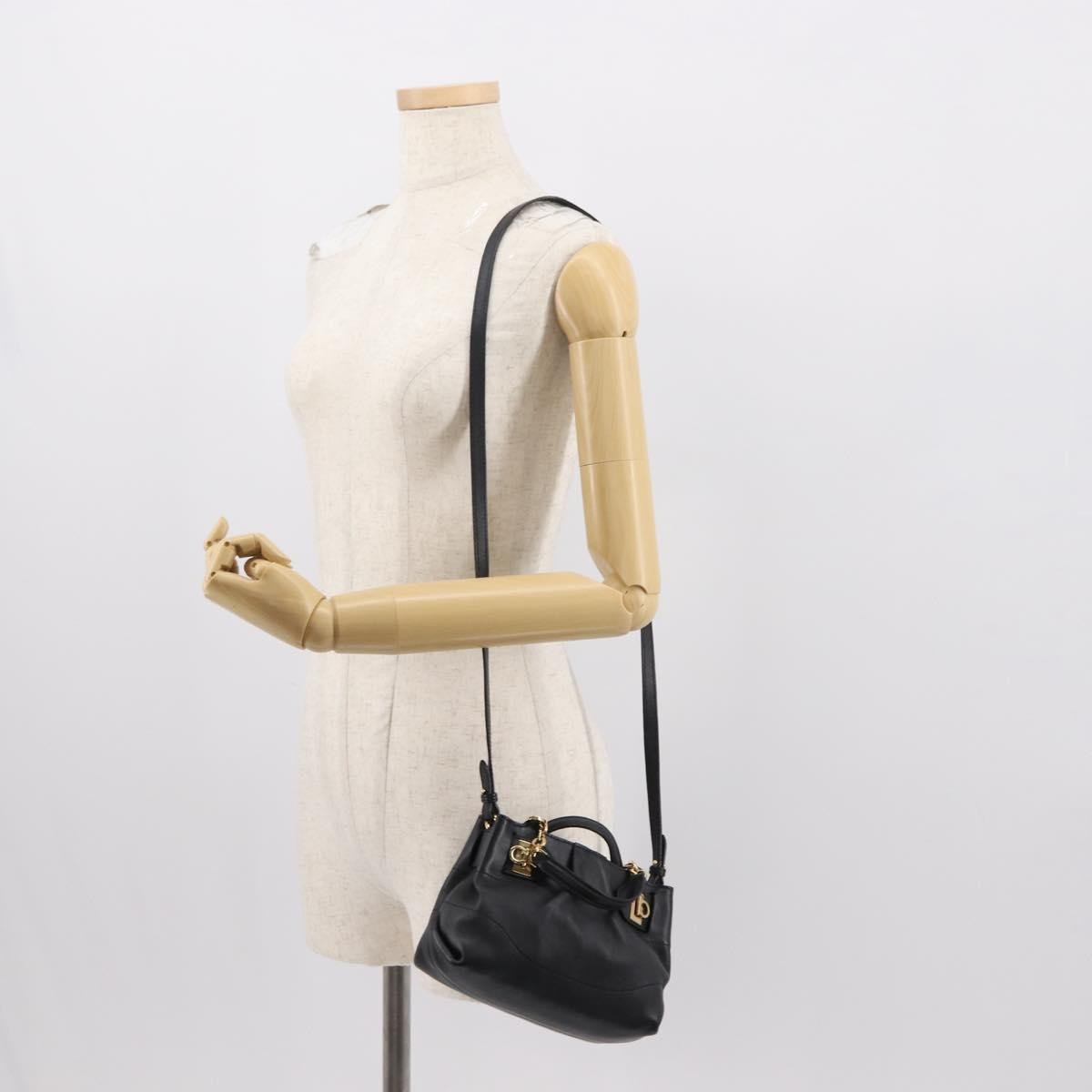 Salvatore Ferragamo W Chain Tote Leather, BLACK, LEATHER, Handbag