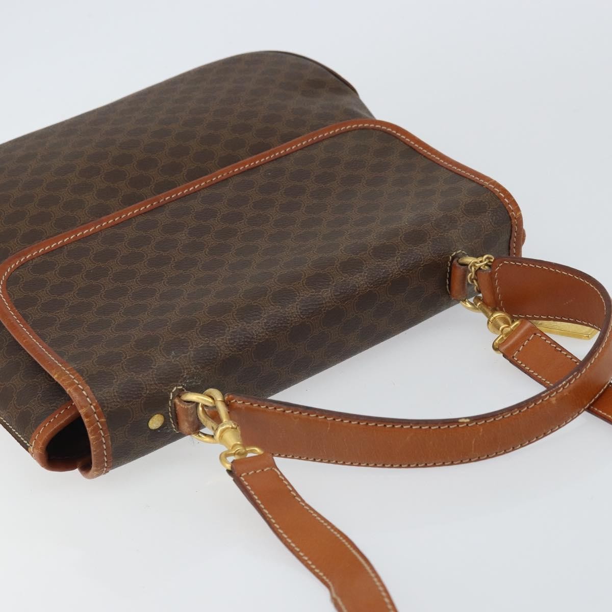 Celine Vintage Macadam Handbag Canvas and Leather, BROWN, CANVAS, Handbag