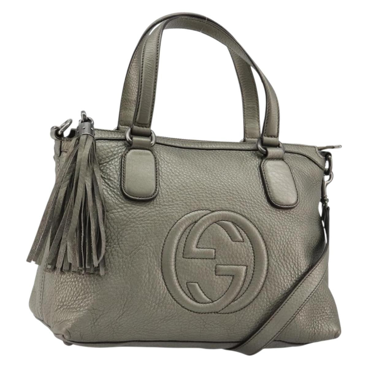Gucci Soho Convertible Top Handle Bag Leather, Silver, Leather, Handbag
