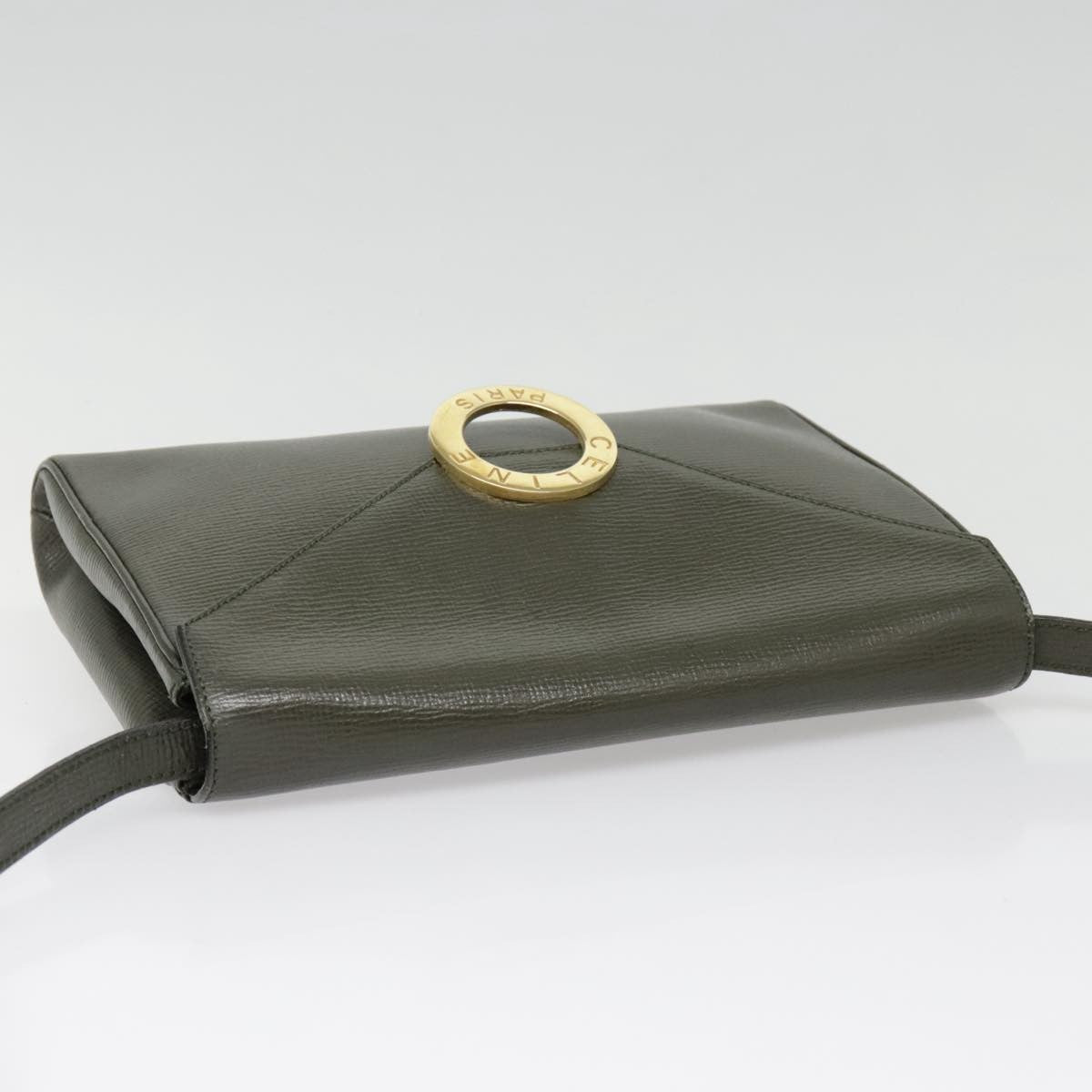 Celine Vintage Circle Logo Crossbody Bag Leather, KHAKI, LEATHER, Crossbody bag