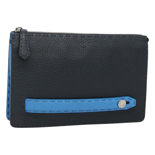 Fendi Selleria Zip Pouch Leather, Black, Leather, Clutch