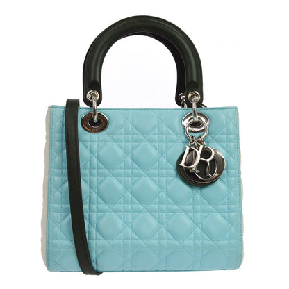 Christian Dior Tricolor Lady Dior Bag Cannage Quilt Leather, Blue, Leather, Handbag