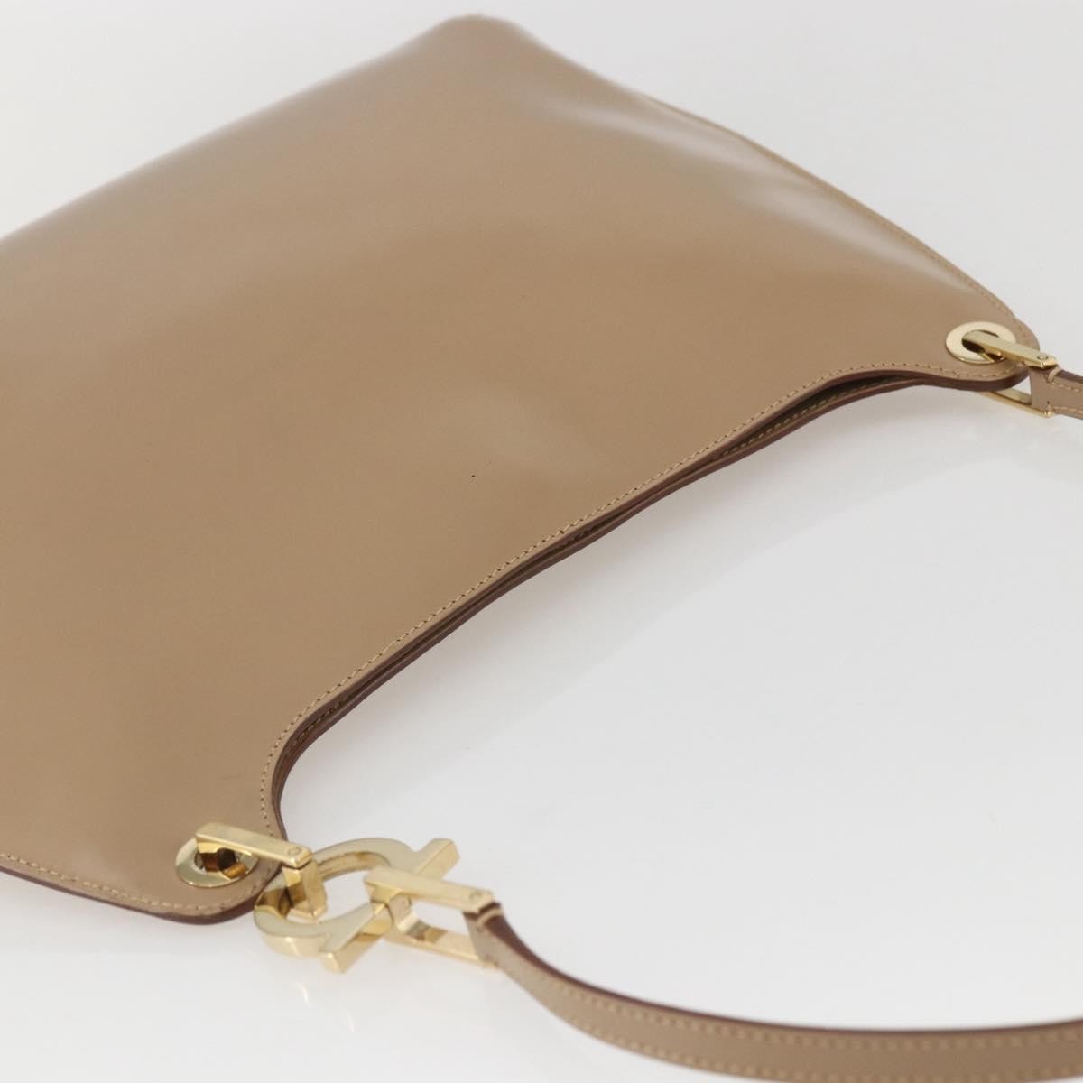 Salvatore Ferragamo Gancini Shoulder Bag Leather, BEIGE, LEATHER, Shoulder bag