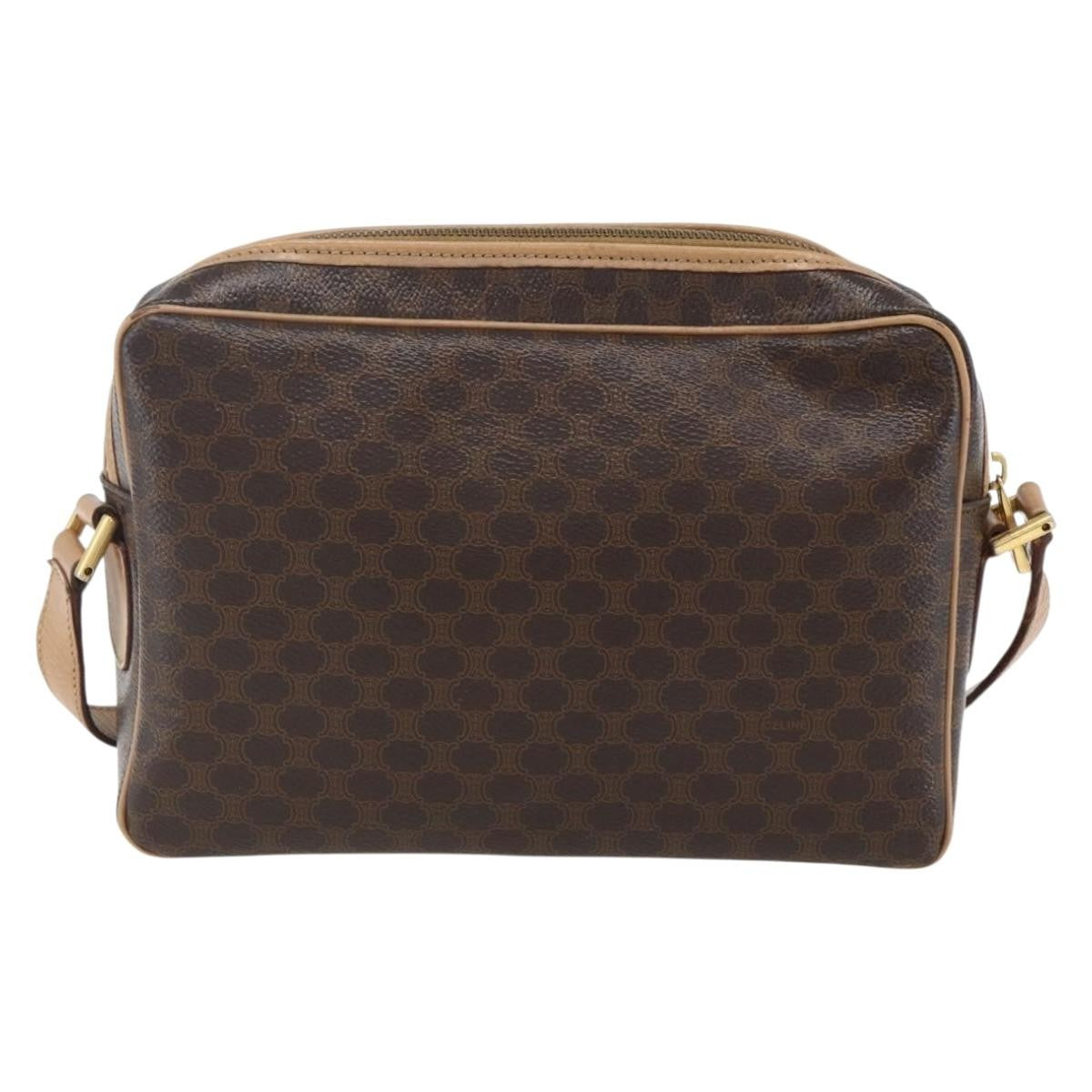 Celine Vintage Macadam Shoulder Bag Canvas and Leather, BROWN, CANVAS, Shoulder bag