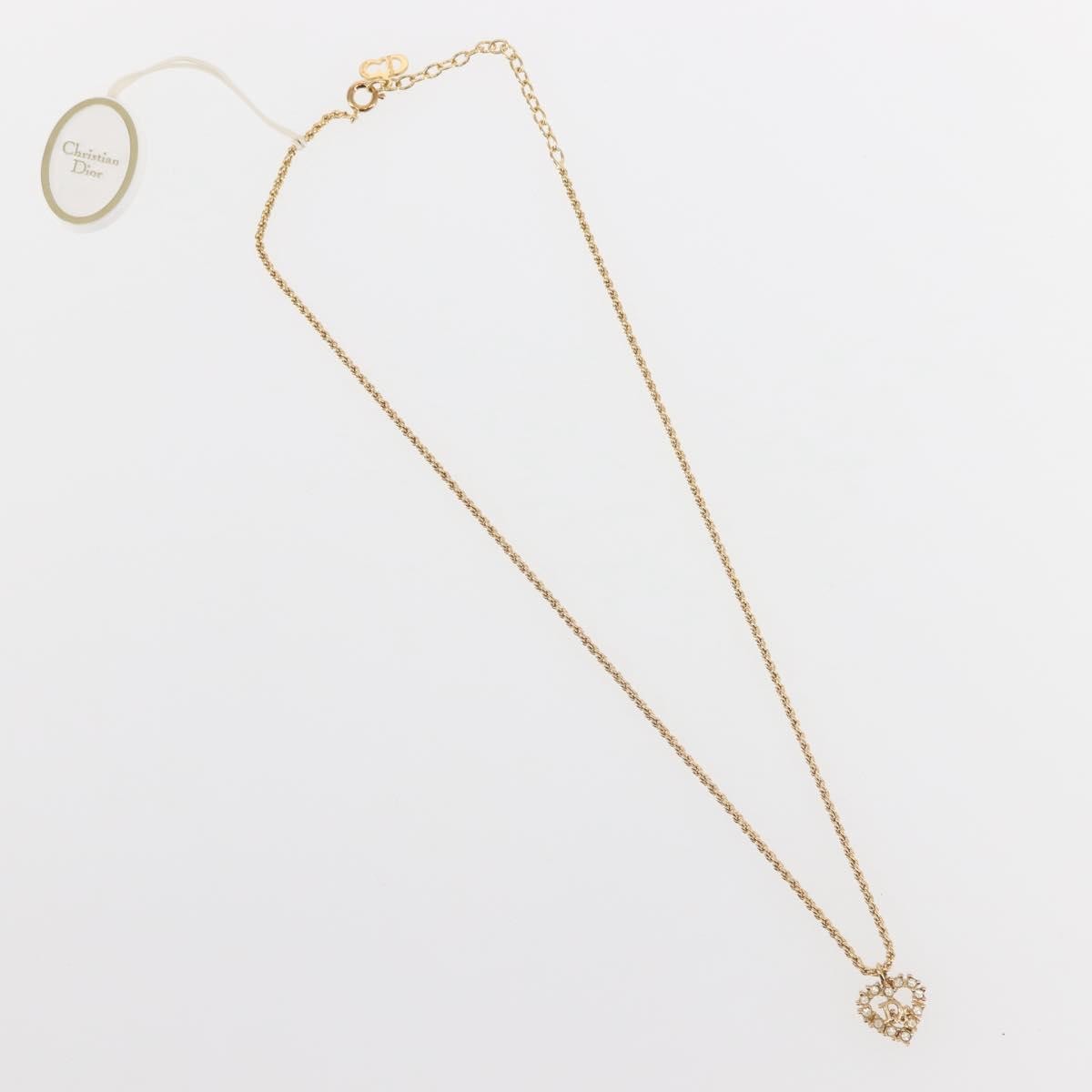 Christian Dior Vintage CD Heart Pendant Necklace Metal with Crystals, GOLD, METAL, Necklace
