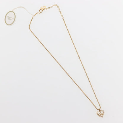 Christian Dior Vintage CD Heart Pendant Necklace Metal with Crystals, GOLD, METAL, Necklace