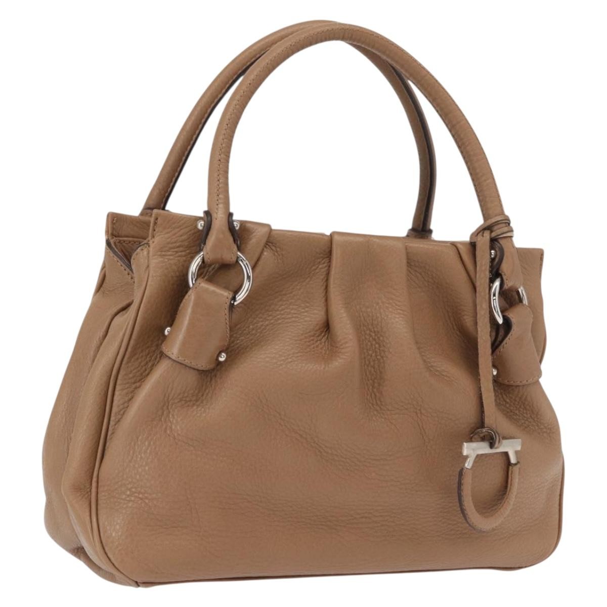 Salvatore Ferragamo Gancini handbag Leather, BROWN, LEATHER, Handbag