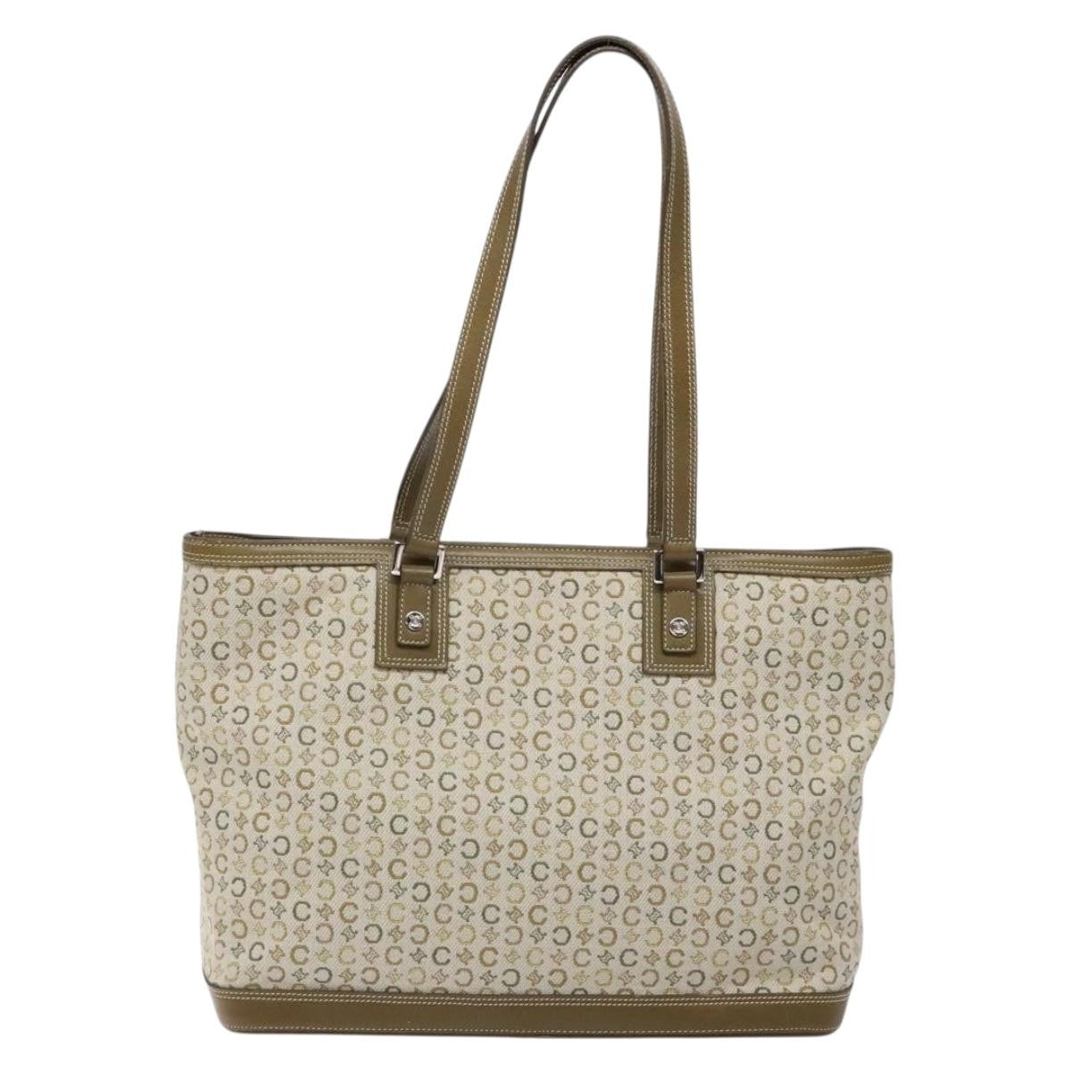 Celine Vintage Macadam Shoulder Bag Canvas, KHAKI, CANVAS, Shoulder bag