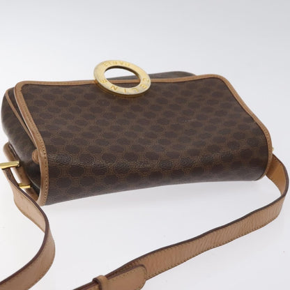 Celine Vintage Macadam Circle Logo Shoulder Bag Canvas and Leather, Brown, Canvas, Shoulder Bag