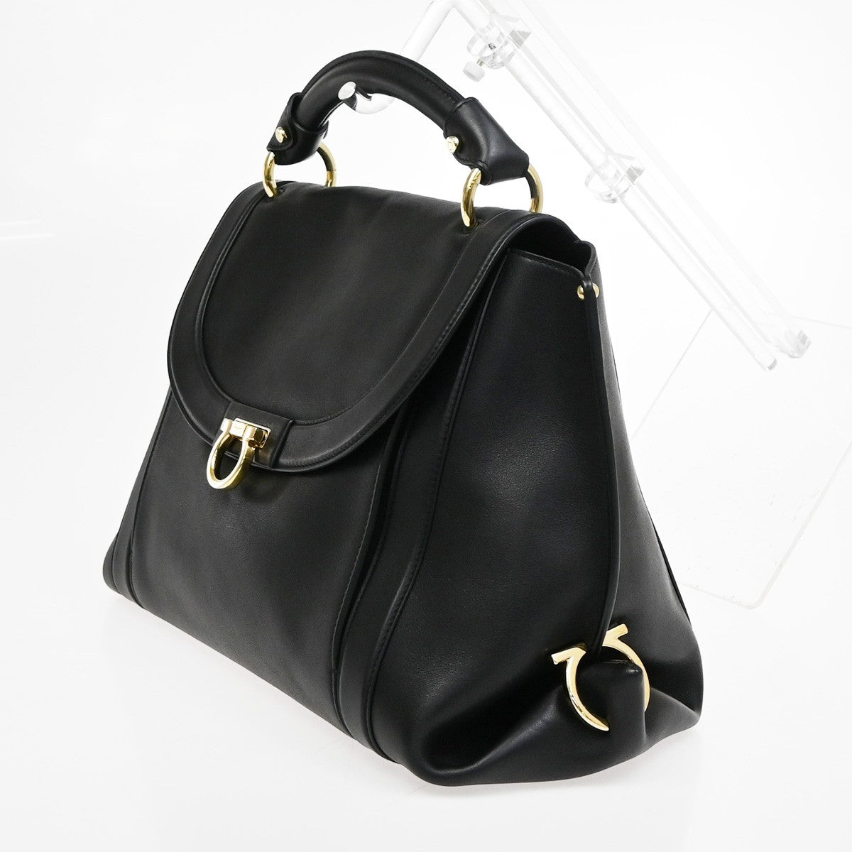 Salvatore Ferragamo Sofia Satchel Leather, BLACK, LEATHER, Handbag