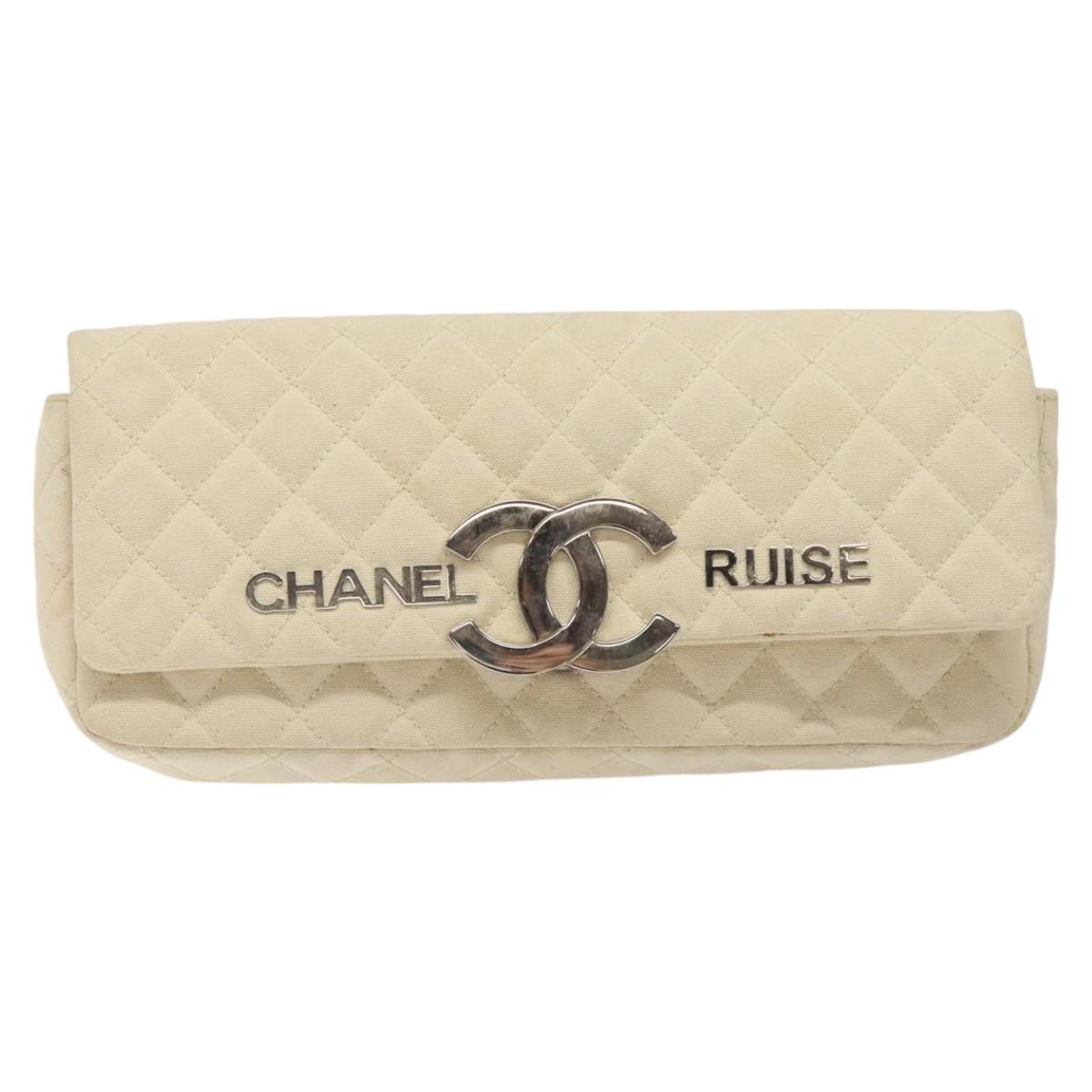 Chanel Cruise Flap Bag Quilted Canvas, ECRU, CANVAS, Clutche & pouche