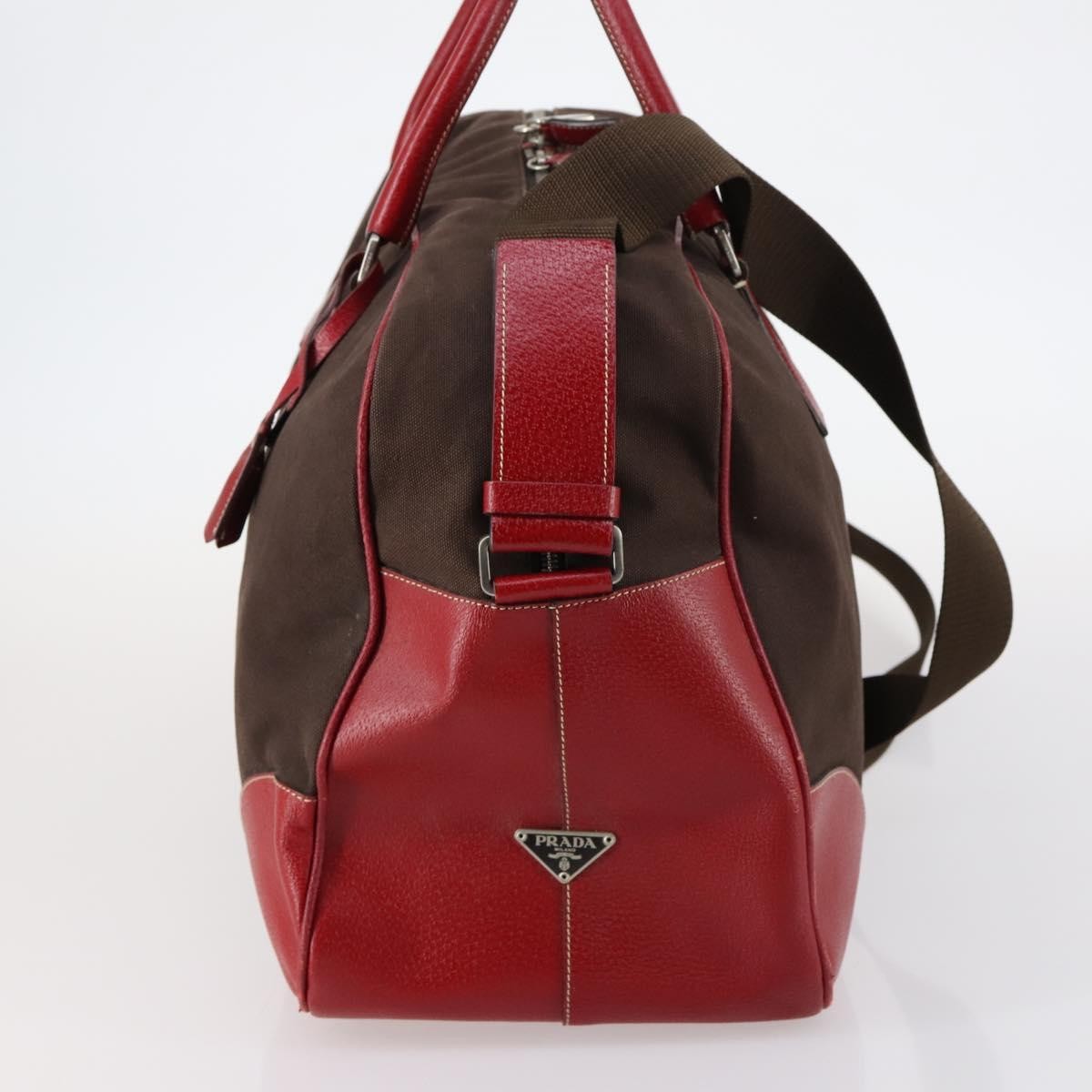 Prada Bowler Bag Canvas with Leather, BROWN, CANVAS, Travel bag