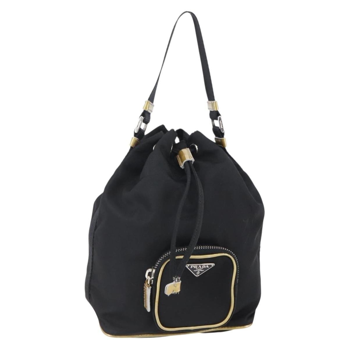 Prada Duet Drawstring Bucket Bag Tessuto, Black, Nylon, Handbag