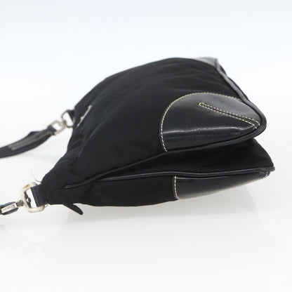 Prada Belted Shoulder Bag Tessuto with Leather, BLACK, NYLON, Shoulder bag