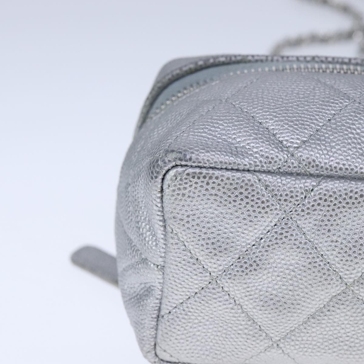 Chanel Classic Vanity Case with Chain Quilted Caviar, Silver, Leather, Shoulder Bag