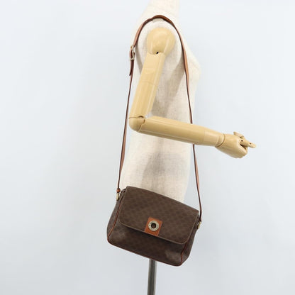 Celine Vintage Macadam Circle Logo Shoulder Bag Canvas and Leather, BROWN, CANVAS, Shoulder bag