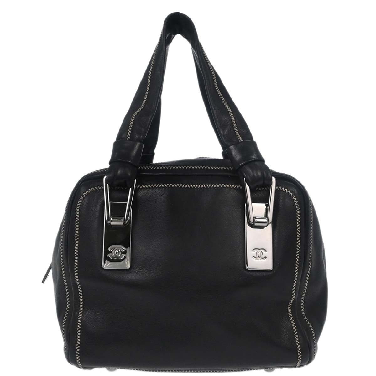 Chanel CC Bowler Leather, BLACK, LEATHER, Handbag