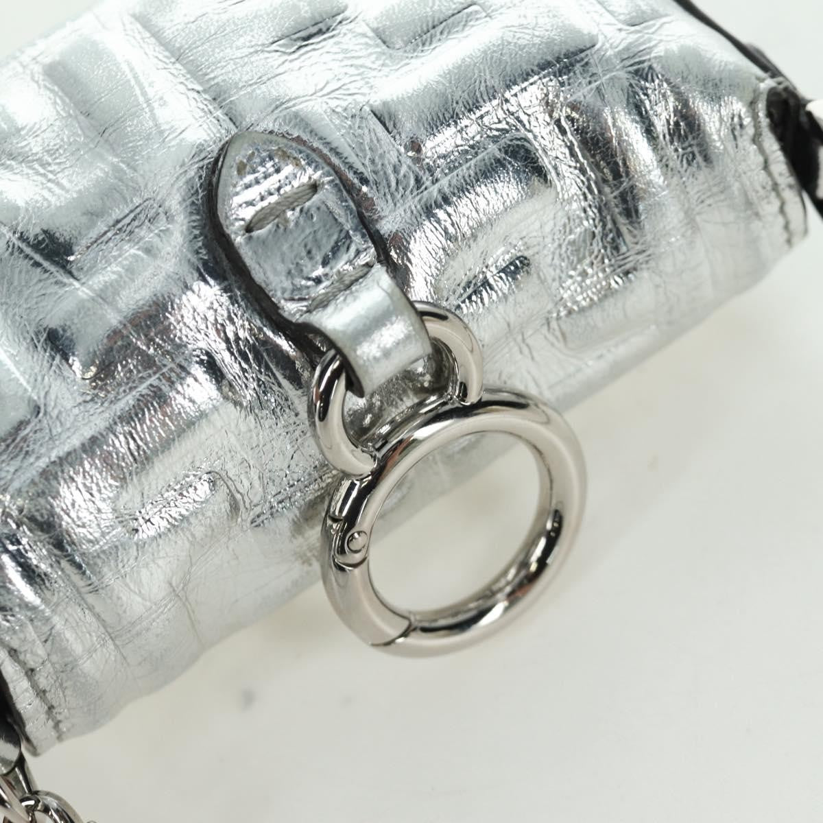 Fendi Chain Baguette Charm Bag Zucca Embossed Leather, Silver, Canvas, Clutch
