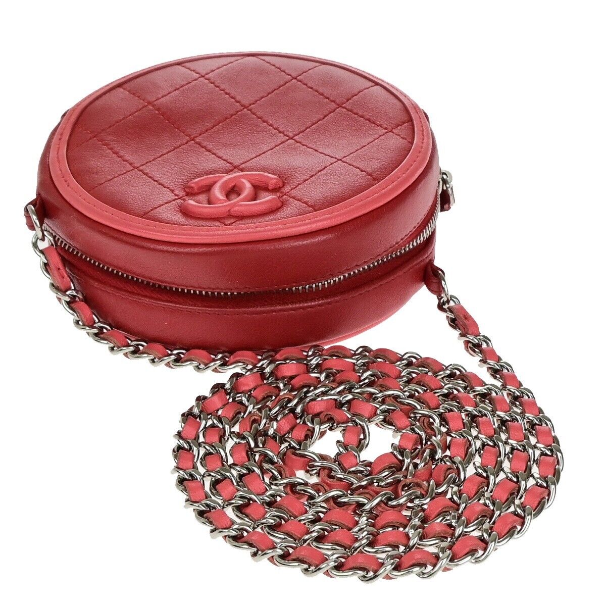 Chanel Pearl Crush Round Clutch with Chain Quilted Lambskin, PINK, LEATHER, Shoulder bag