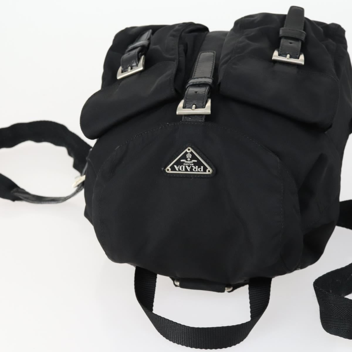 Prada Vela Double Front Pocket Backpack Tessuto with Saffiano Leather, BLACK, NYLON, Backpack