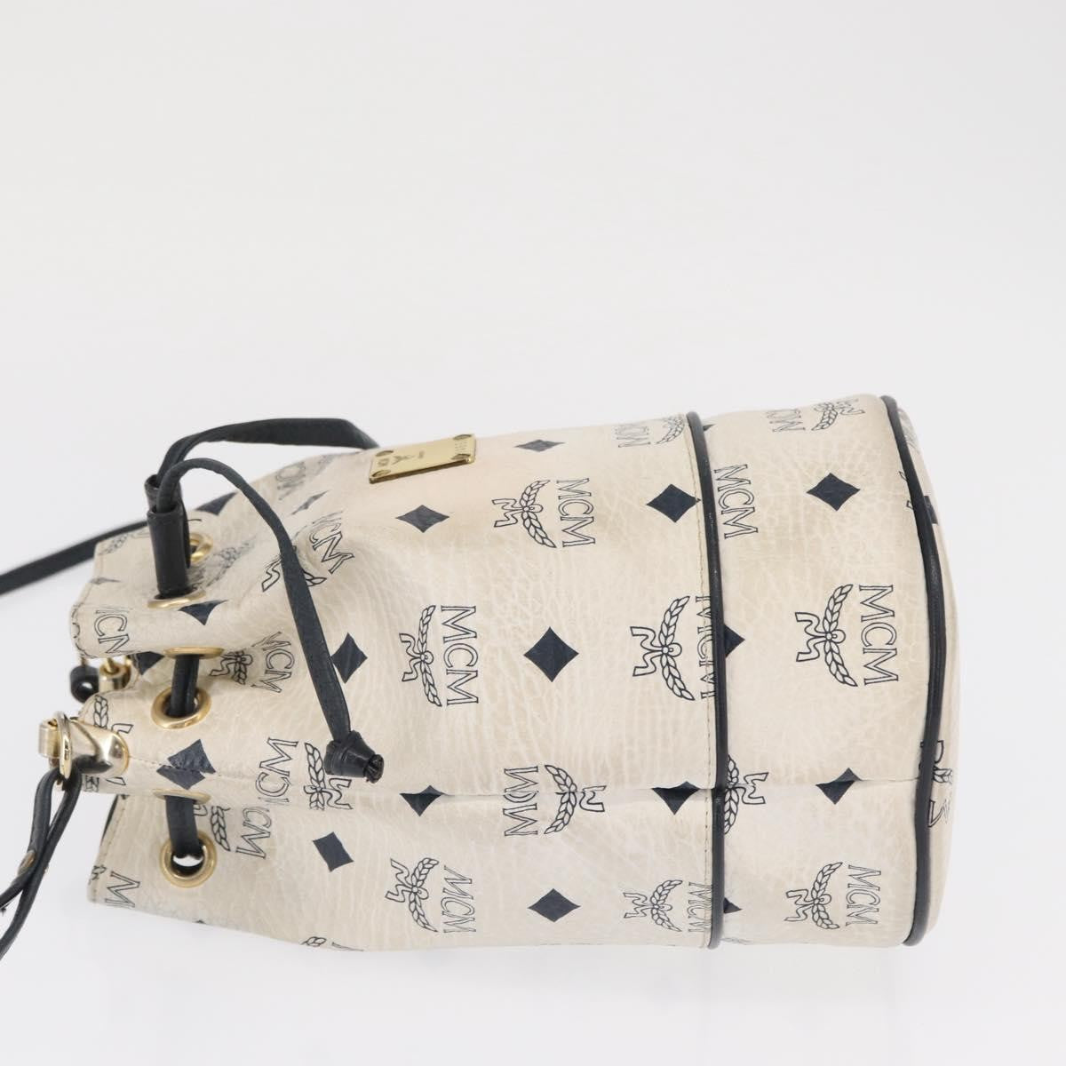 MCM Drawstring Shoulder Bag Leather, WHITE, PVC, Shoulder bag