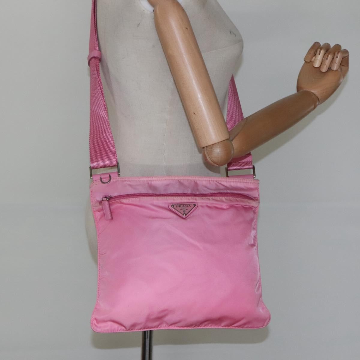Prada Front Pocket Messenger Bag Tessuto, PINK, NYLON, Shoulder bag