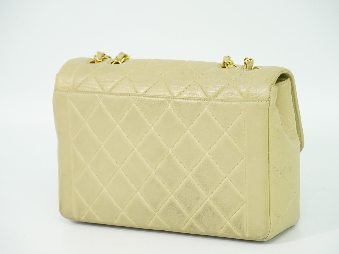 Chanel Vintage Square Flap Bag Quilted Lambskin, BEIGE, LEATHER, Shoulder bag