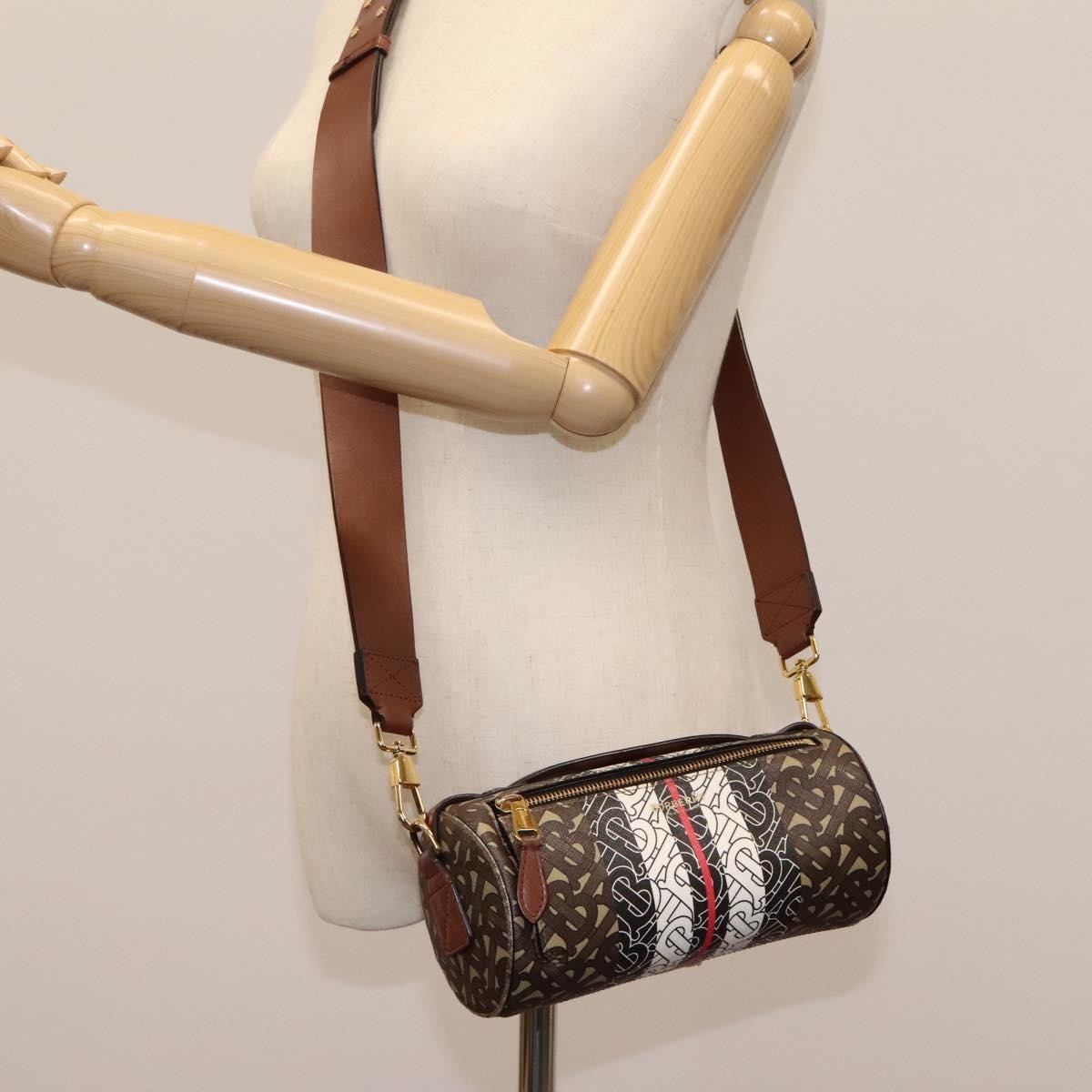 Burberry Barrel Crossbody Bag Monogram E-Canvas, BROWN, CANVAS, Crossbody bag