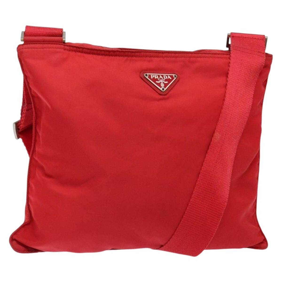 Prada Flat Messenger Bag Tessuto, Red, Nylon, Crossbody Bag